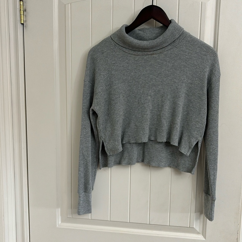 TNA Crop Waffle Turtleneck Top